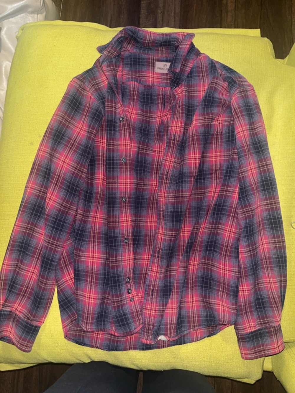 Woolrich men’s red and Navy flannel Button-Down Shirt